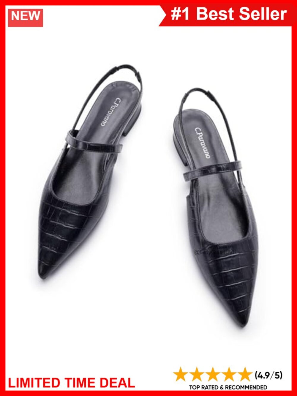 Nappa Lambskin Slingback Flats Pointed Toe Buckle Dressy Comfort Shoes